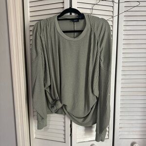 Daytrip Green Blouse Relaxed Tie Front
